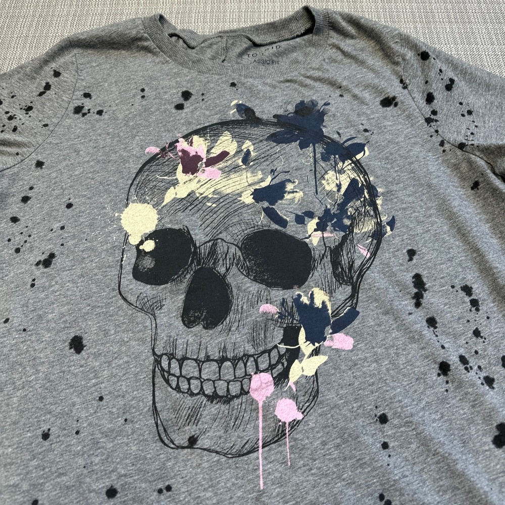 Torrid T Shirt 1x Grey Skull Paint Splatter Grunge‎ Goth Festival Concerts